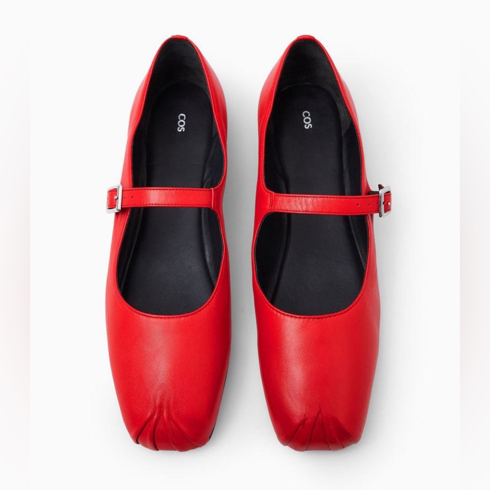 COS Pleated red Leather Mary-Jane ballet flat shoes - Picture 4 of 17